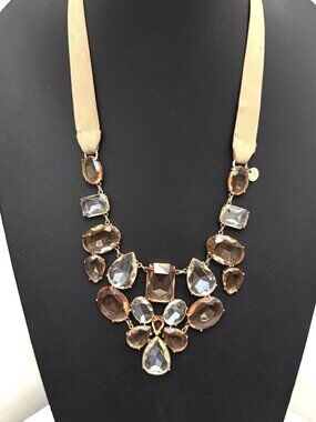 Talbots Necklace Bib Statement Faceted Rhinestone Art Deco Loud Luxury 42 inches